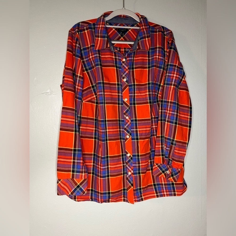 Talbots red and blue plaid button down‎ blouse